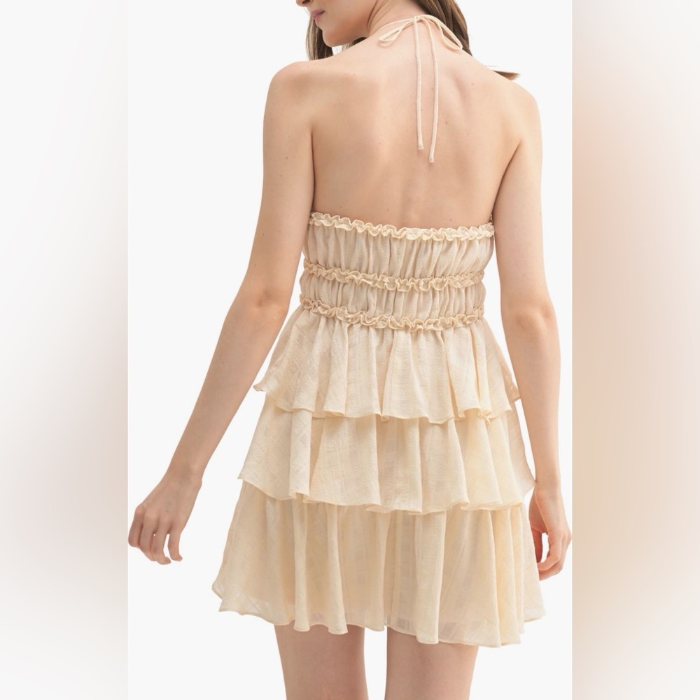 Lush Cream Halter Neck Ruffle Tiered Mini Dress